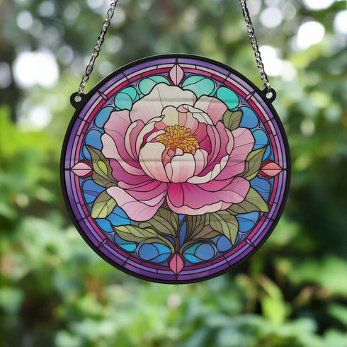 Peony Stained Glass Effect Suncatcher